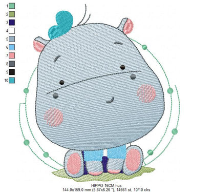 Hippo embroidery designs - Safari embroidery design machine embroidery pattern - Animal embroidery file - baby boy embroidery pes download