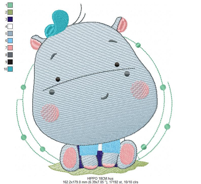 Hippo embroidery designs - Safari embroidery design machine embroidery pattern - Animal embroidery file - baby boy embroidery pes download