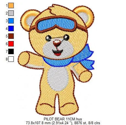Bear embroidery designs - Pilot embroidery design machine embroidery pattern - Teddy bear embroidery - Pilot bear design boy embroidery file Marcia Embroidery