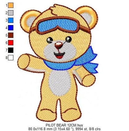 Bear embroidery designs - Pilot embroidery design machine embroidery pattern - Teddy bear embroidery - Pilot bear design boy embroidery file Marcia Embroidery