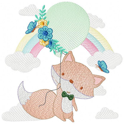 Fox embroidery designs - Balloon embroidery design machine embroidery pattern - Woodland Animal embroidery file - baby boy embroidery child