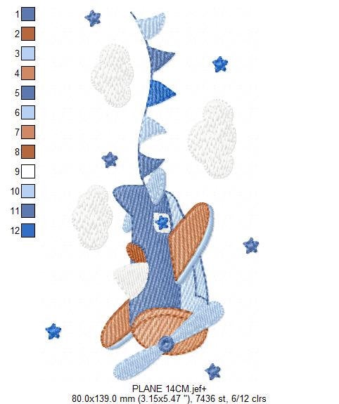 Plane embroidery designs - Airplane embroidery design machine embroidery pattern - Baby boy embroidery file - sky stars instant download