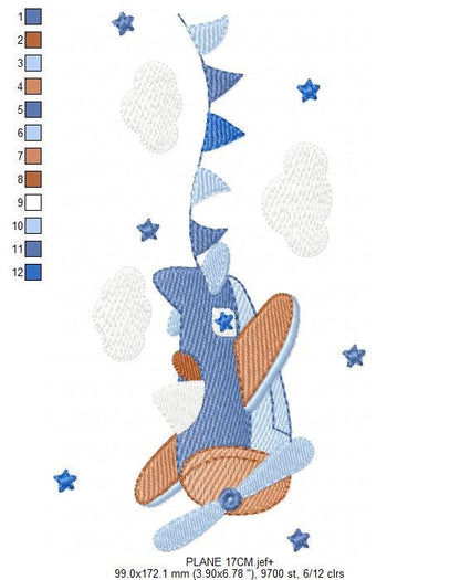 Plane embroidery designs - Airplane embroidery design machine embroidery pattern - Baby boy embroidery file - sky stars instant download