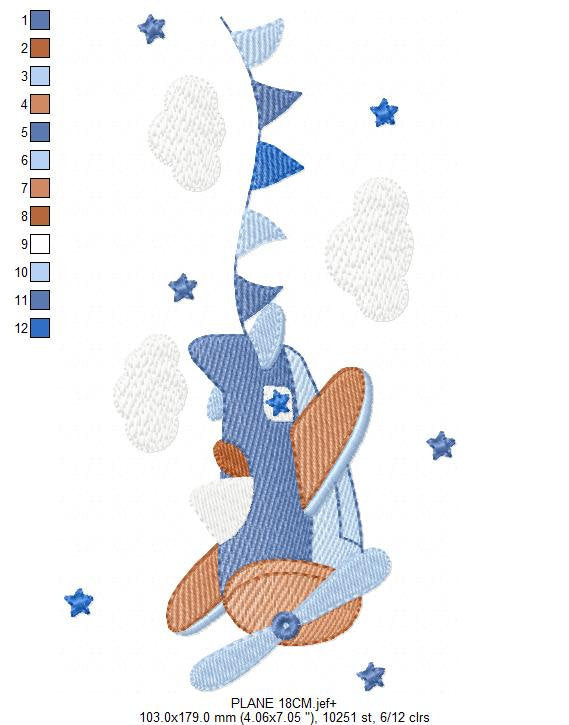 Plane embroidery designs - Airplane embroidery design machine embroidery pattern - Baby boy embroidery file - sky stars instant download