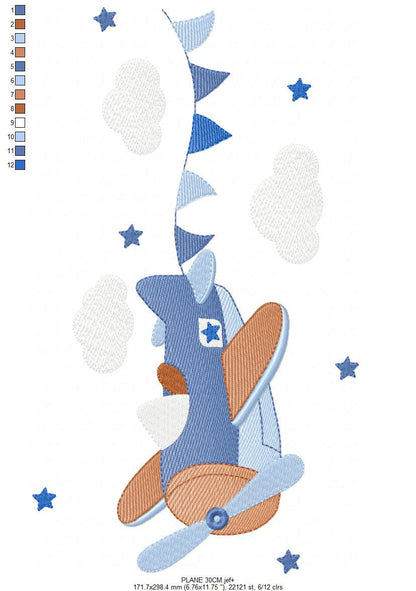 Plane embroidery designs - Airplane embroidery design machine embroidery pattern - Baby boy embroidery file - sky stars instant download