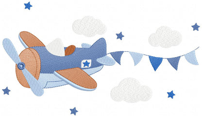 Plane embroidery designs - Airplane embroidery design machine embroidery pattern - Baby boy embroidery file - sky stars instant download