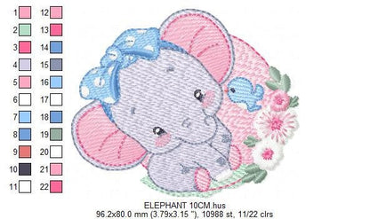 Elephant embroidery designs - Animal embroidery design machine embroidery pattern - Baby girl embroidery file - elephant with bird flowers