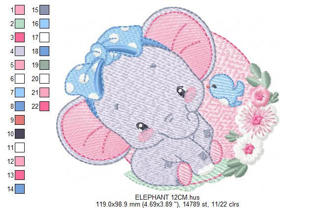 Elephant embroidery designs - Animal embroidery design machine embroidery pattern - Baby girl embroidery file - elephant with bird flowers