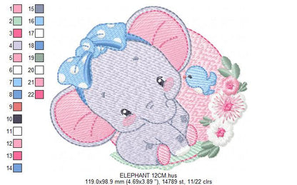 Elephant embroidery designs - Animal embroidery design machine embroidery pattern - Baby girl embroidery file - elephant with bird flowers