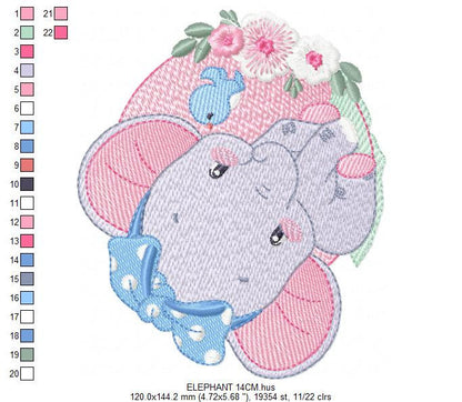 Elephant embroidery designs - Animal embroidery design machine embroidery pattern - Baby girl embroidery file - elephant with bird flowers