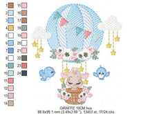 Load image into Gallery viewer, Giraffe embroidery design - Hot Air Balloon embroidery designs machine embroidery pattern - Baby girl embroidery file - Giraffe with birds
