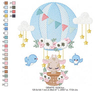 Laden Sie das Bild in den Galerie-Viewer, Giraffe embroidery design - Hot Air Balloon embroidery designs machine embroidery pattern - Baby girl embroidery file - Giraffe with birds
