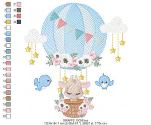 Giraffe embroidery design - Hot Air Balloon embroidery designs machine embroidery pattern - Baby girl embroidery file - Giraffe with birds