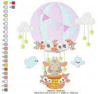 Cargar imagen en el visor de la galería, Giraffe embroidery design - Hot Air Balloon embroidery designs machine embroidery pattern - Baby girl embroidery file - Giraffe with birds
