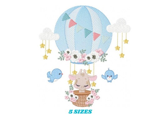 Giraffe embroidery design - Hot Air Balloon embroidery designs machine embroidery pattern - Baby girl embroidery file - Giraffe with birds