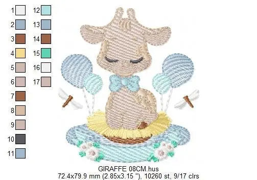Giraffe with blue balloons embroidery design - Baby Animal with flowers embroidery designs machine embroidery pattern - Instant download pes Marcia Embroidery