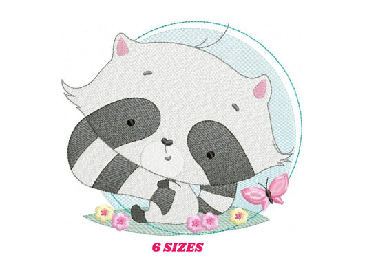 Raccoon embroidery designs - Woodland  Animal with flowers and butterflies embroidery design machine embroidery pattern - Instant download