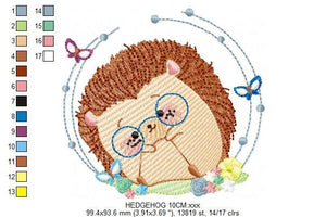 Hedgehog embroidery designs - Animal with glasses embroidery design machine embroidery pattern - Porcupine embroidery file  instant download