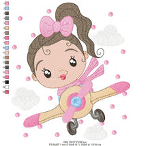 Cargar imagen en el visor de la galería, Girl Pilot embroidery designs - Plane embroidery design machine embroidery pattern - Baby girl embroidery file - instant download sky clouds
