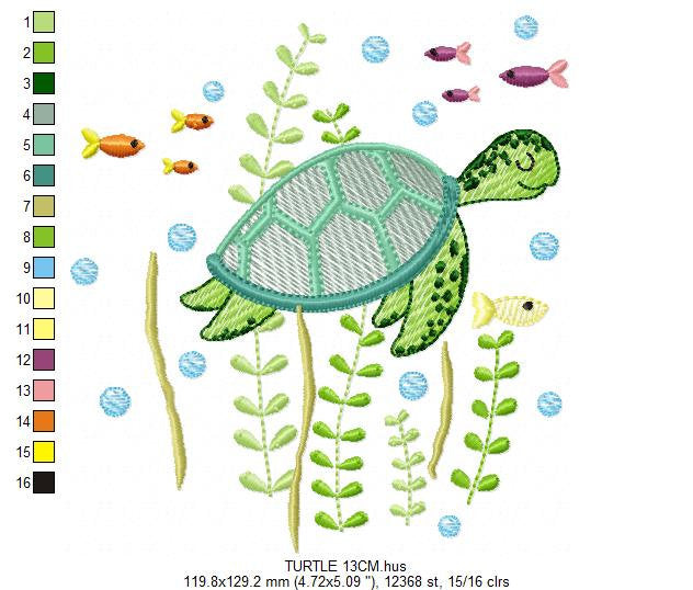 Turtle embroidery design - Ocean animal embroidery designs machine embroidery pattern - Baby boy embroidery - Sea fish embroidery download