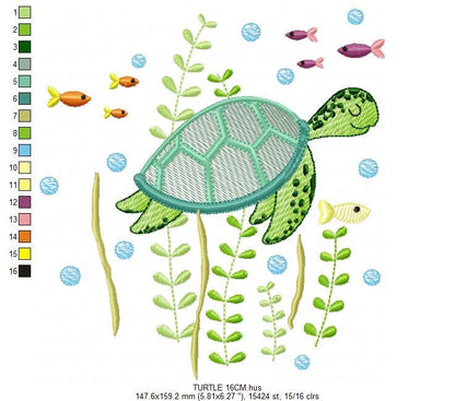 Turtle embroidery design - Ocean animal embroidery designs machine embroidery pattern - Baby boy embroidery - Sea fish embroidery download