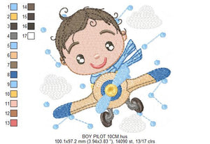 Pilot embroidery designs - Plane embroidery design machine embroidery pattern - Baby boy embroidery file - instant download Aviator toddler