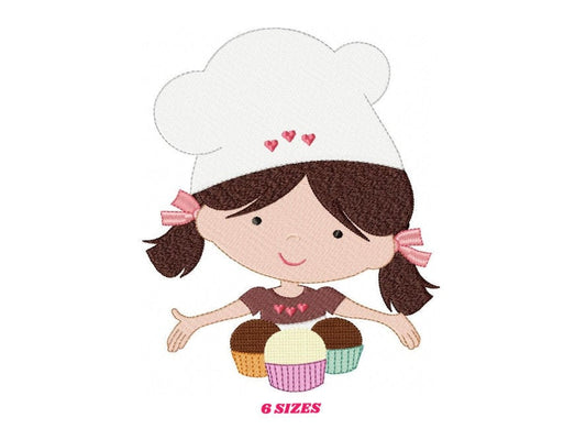Cooker embroidery design - Baby girl embroidery designs machine embroidery pattern - Kitchen embroidery file - Cooking girl confectioner pes