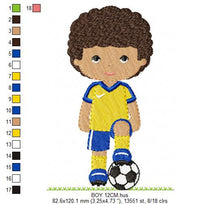 Load image into Gallery viewer, Baby boy embroidery designs - Soccer embroidery design machine embroidery file - Boy with ball embroidery - Soccer player instant download
