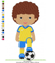 Load image into Gallery viewer, Baby boy embroidery designs - Soccer embroidery design machine embroidery file - Boy with ball embroidery - Soccer player instant download
