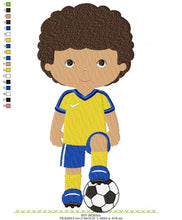 Load image into Gallery viewer, Baby boy embroidery designs - Soccer embroidery design machine embroidery file - Boy with ball embroidery - Soccer player instant download
