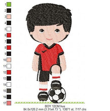 Cargar imagen en el visor de la galería, Baby boy embroidery designs - Soccer embroidery design machine embroidery file - Boy with ball embroidery - Soccer player instant download
