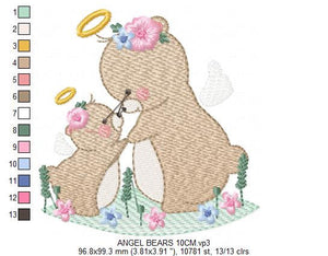 Angel embroidery designs - Teddy bear embroidery design machine embroidery pattern - Mama Bear with baby embroidery file - instant download