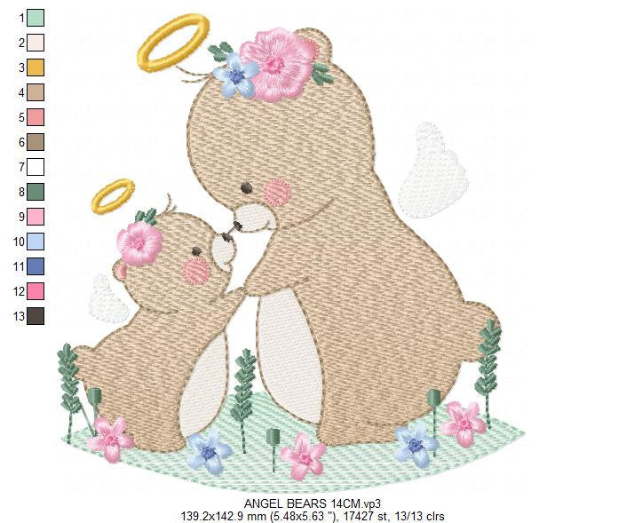 Angel embroidery designs - Teddy bear embroidery design machine embroidery pattern - Mama Bear with baby embroidery file - instant download