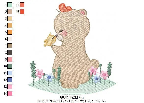 Bear with bird embroidery designs - Baby girl embroidery design machine embroidery pattern - Bear with flowers embroidery - instant download Marcia Embroidery