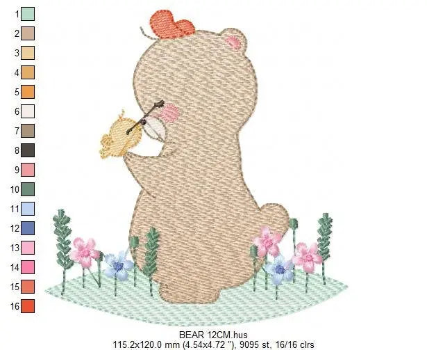 Bear with bird embroidery designs - Baby girl embroidery design machine embroidery pattern - Bear with flowers embroidery - instant download Marcia Embroidery