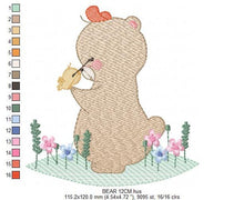Load image into Gallery viewer, Teddy Bear embroidery designs - Baby girl embroidery design machine embroidery pattern - Bear with bird embroidery file - instant download
