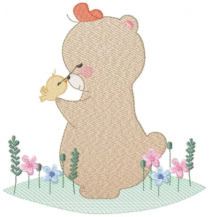 Bear with bird embroidery designs - Baby girl embroidery design machine embroidery pattern - Bear with flowers embroidery - instant download Marcia Embroidery