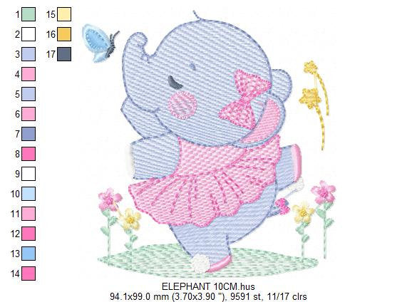Elephant embroidery designs - Ballerina embroidery design machine embroidery pattern - Baby girl embroidery file - animal elephant ballerina