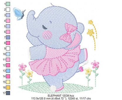 Elephant embroidery designs - Ballerina embroidery design machine embroidery pattern - Baby girl embroidery file - animal elephant ballerina