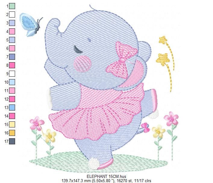 Elephant embroidery designs - Ballerina embroidery design machine embroidery pattern - Baby girl embroidery file - animal elephant ballerina