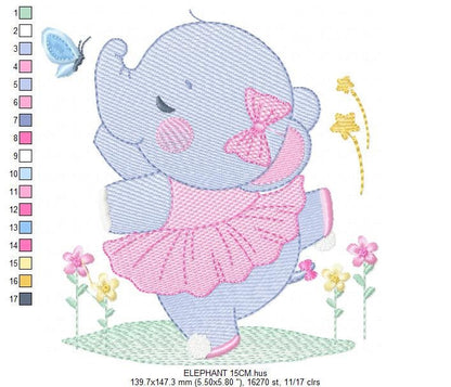 Elephant embroidery designs - Ballerina embroidery design machine embroidery pattern - Baby girl embroidery file - animal elephant ballerina