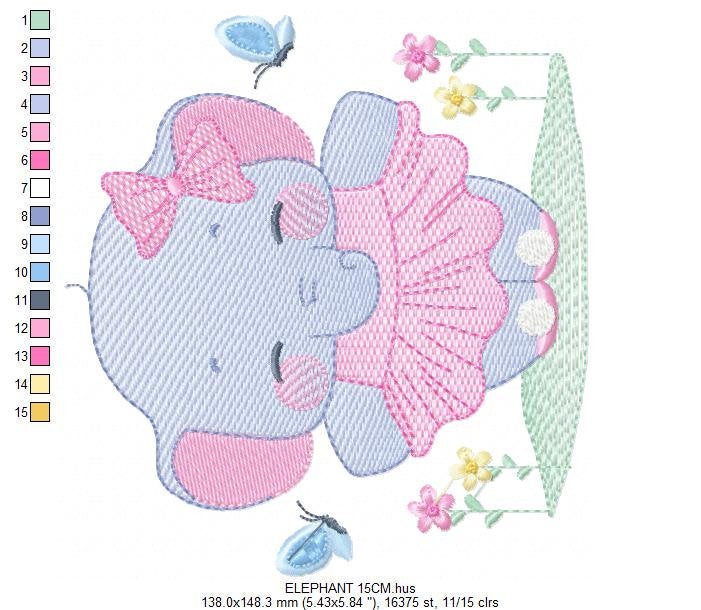 Elephant with tutu embroidery designs - Animal Ballerina with flowers machine embroidery pattern - Baby girl file - Instant download pes jef