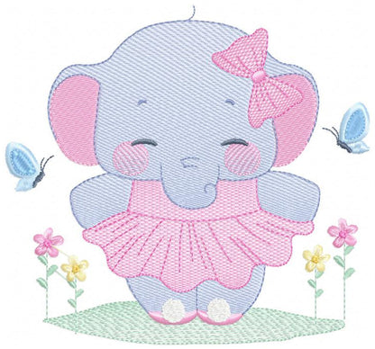 Elephant with tutu embroidery designs - Animal Ballerina with flowers machine embroidery pattern - Baby girl file - Instant download pes jef