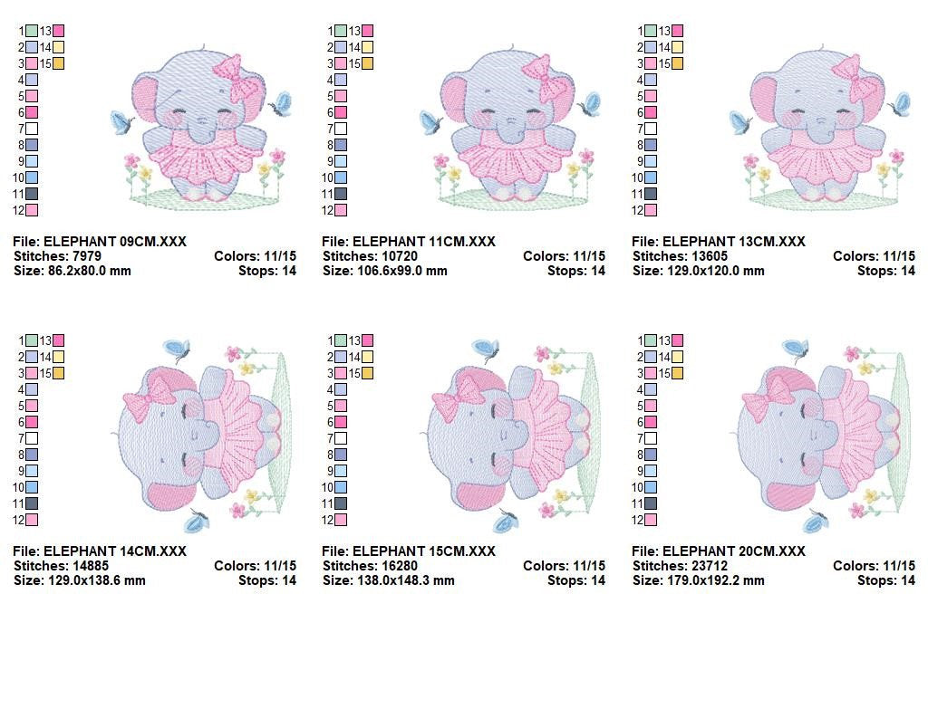 Elephant with tutu embroidery designs - Animal Ballerina with flowers machine embroidery pattern - Baby girl file - Instant download pes jef
