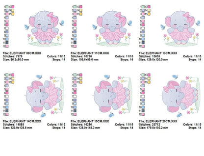 Elephant with tutu embroidery designs - Animal Ballerina with flowers machine embroidery pattern - Baby girl file - Instant download pes jef