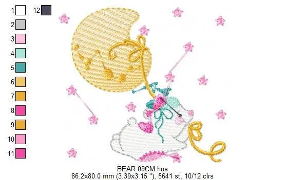 Bear embroidery designs - Teddy embroidery design machine embroidery pattern - Baby girl embroidery file - Baby boy embroidery bear moon Marcia Embroidery
