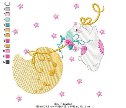 Bear embroidery designs - Teddy embroidery design machine embroidery pattern - Baby girl embroidery file - Baby boy embroidery bear moon Marcia Embroidery
