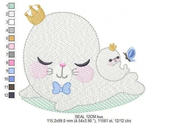 Seal embroidery designs - Seal with baby embroidery design machine embroidery pattern - baby boy embroidery file - seal rippled design kid Marcia Embroidery
