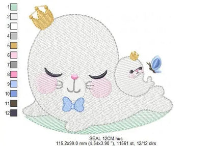 Seal embroidery designs - Seal with baby embroidery design machine embroidery pattern - baby boy embroidery file - seal rippled design kid Marcia Embroidery