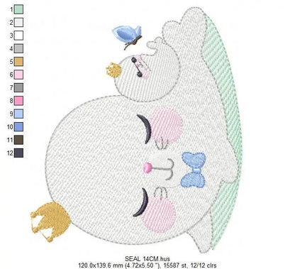 Seal embroidery designs - Seal with baby embroidery design machine embroidery pattern - baby boy embroidery file - seal rippled design kid Marcia Embroidery